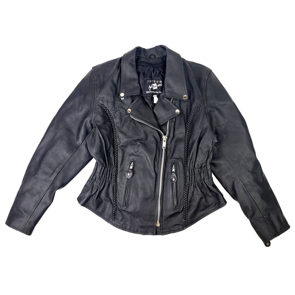 Vintage Jafrum Cinched Waist Leather Motorcycle Jacket Women's Sz L/XL